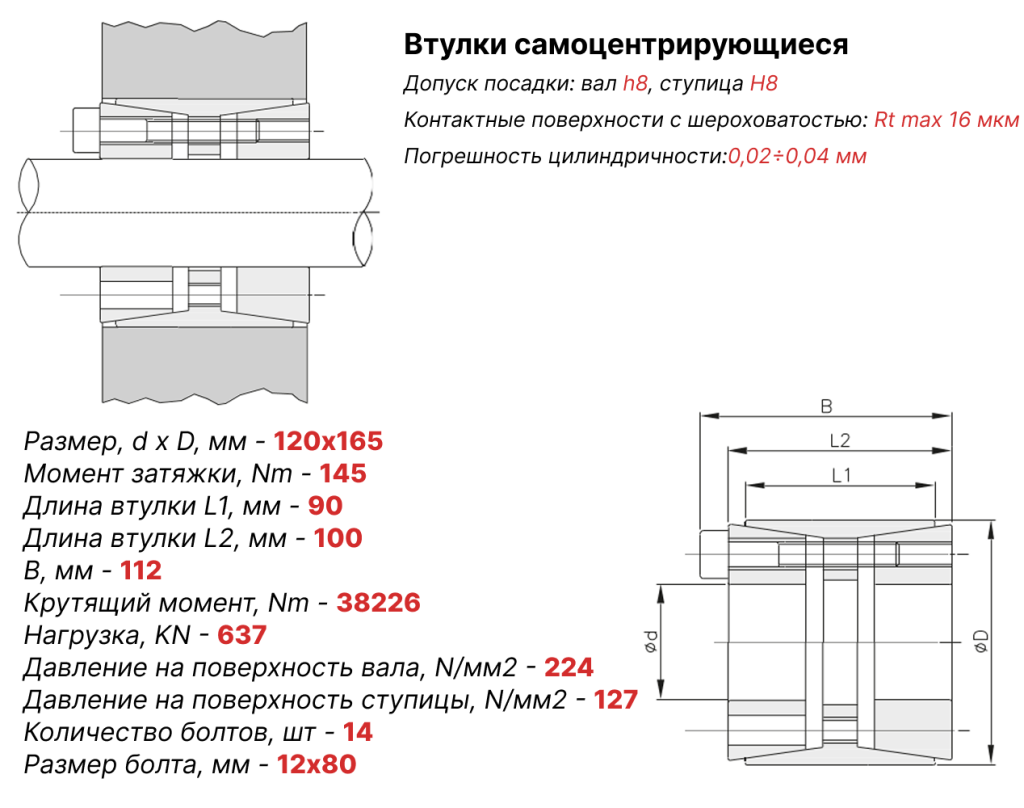 Чертеж втулка зажимная 120х165